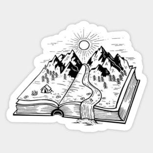 Mountain in a book - Digital drawing - B&W Sticker